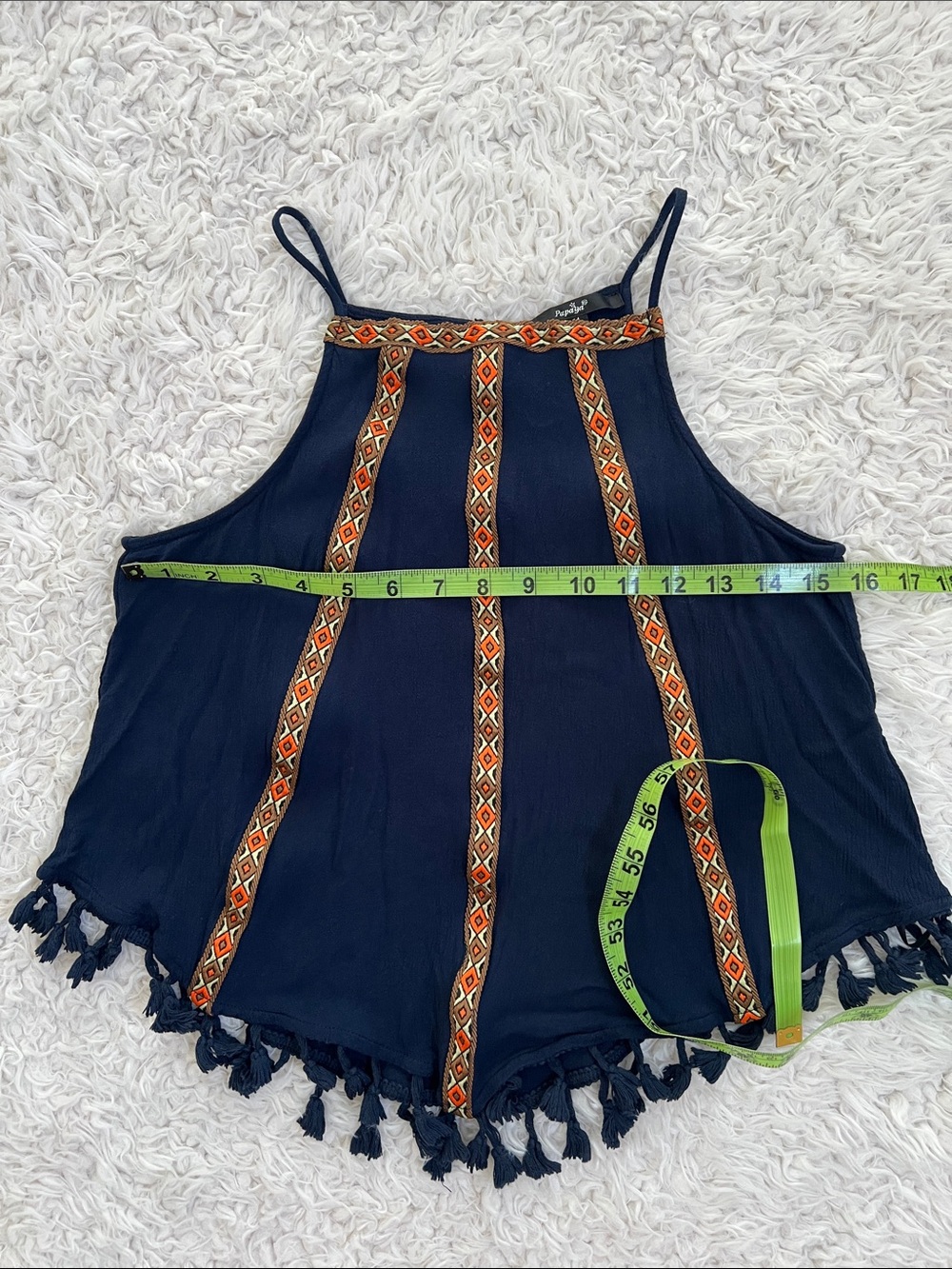Papaya Tank Top Boho Blue Tassles Summer Size Medium - Picture 9 of 11